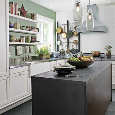kitchen with a green accent wall