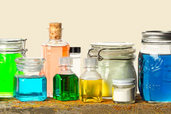 colorful potions in jars and droppers