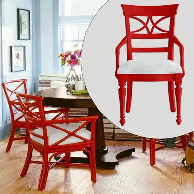 red armchair with white upholster seat 