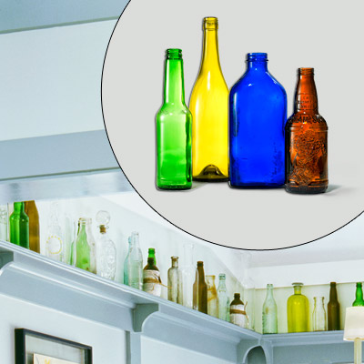 colorful old recycled bottles