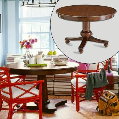 wood pedestal table with leaf and wheels 