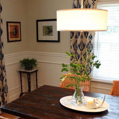 dining room budget redo after pendant light mahogany stain table wicker chairs wainscoting