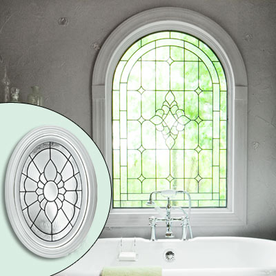 lead glass oval floral-pattern window 