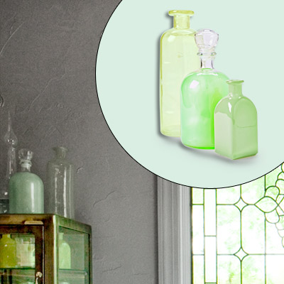 green glass apothecary bottles