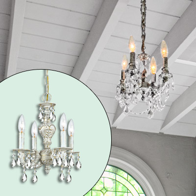 antique metal fixture chandelier with faceted crystal drops