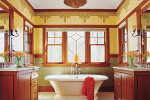 craftsman-style bath with wood accents