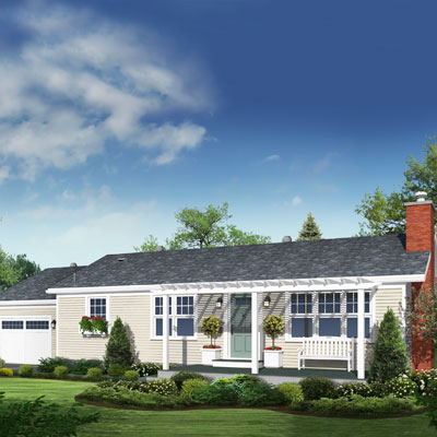 a ranch-style cottage after the Photoshop remodel