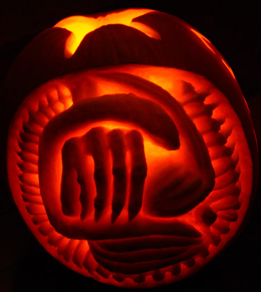 pumpkin carving contest inside of an alien egg