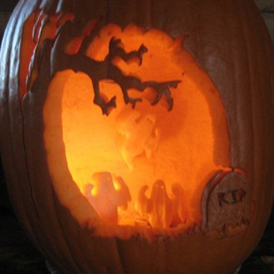 pumpkin carving contest ghosts in graveyard