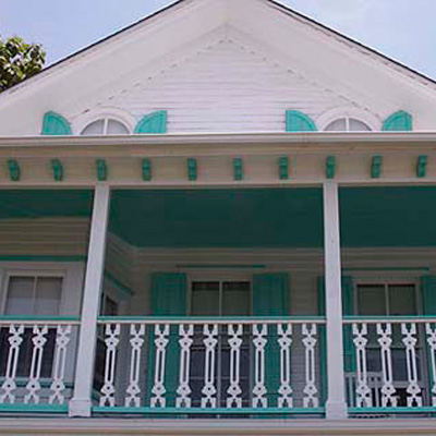 house with blue trim