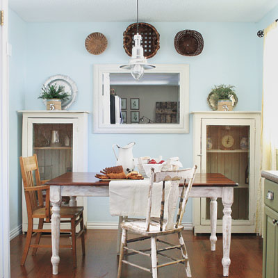 farmhouse-style kitchen after remodel dining area