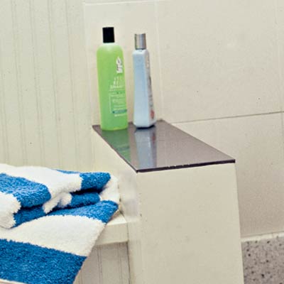Shelf in canine washing station to hold shampoos