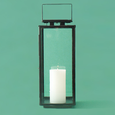 Steel with a weathered-zinc finish metal candle lantern