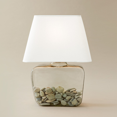 vase-shaped glass atrium lamp with white shade