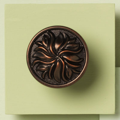 zinc cabinet knob with swirling leaf design