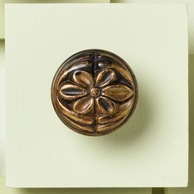 brass cabinet knob with floral design