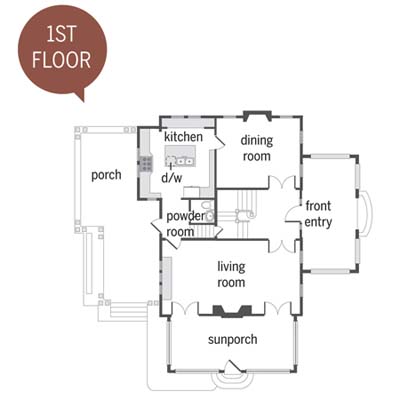 floor plans of a Craftsman remodel showing the first floor