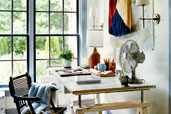 home office with nautical-themed accents