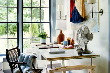 home office with nautical-themed accents