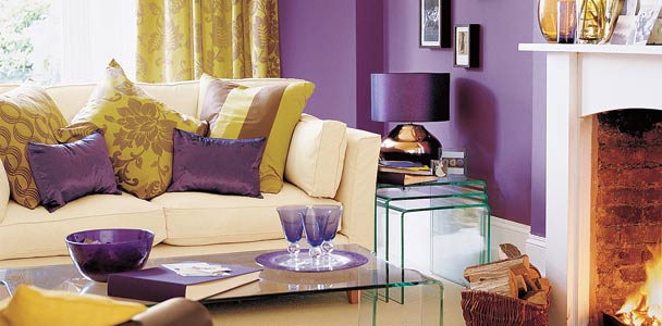 purple painted living room