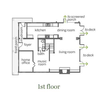 downstairs floor plan for this remodeled shingle-style cottage