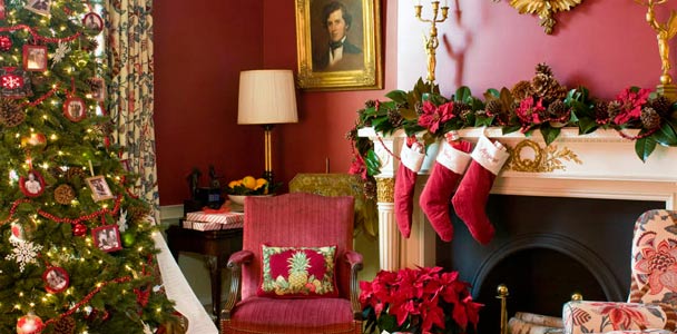 overall view of Christmas decorations at the Truman Room at the Blair House in Washington, DC