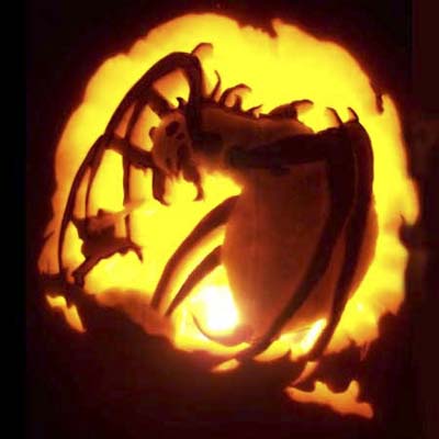 spider from the hobbit carved on a pumpkin