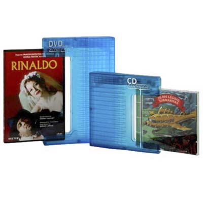 molded plastic case with built-in carbon blade for cutting into cd and dvd packaging