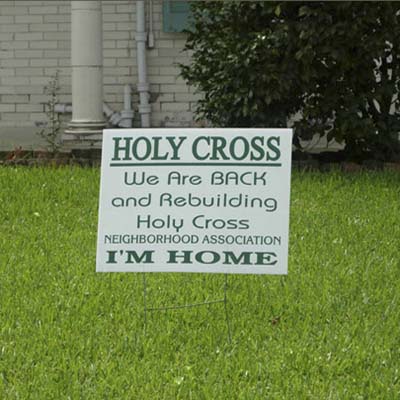 holy cross sign, rebuilding in New Orleans
