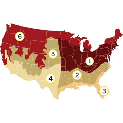 map of USA showing different zones for different types of grass