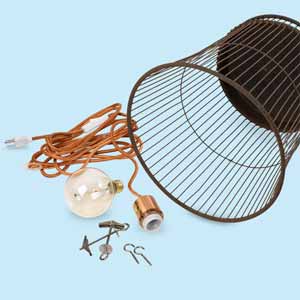 parts to make pendant light, how to make a wire pendant out of a vintage wastebasket