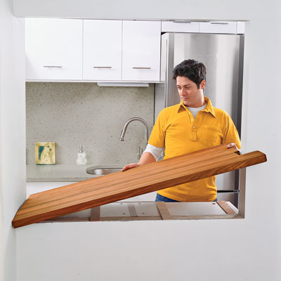 attach the butcher block using screws and kitchen and bath sealant