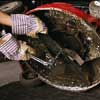 Removing the blade with thick gloves on, and  a socket wrench