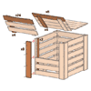 exploded view illustration of compost bin assembly with emphasis on each length of wooden slat that needs to be cut