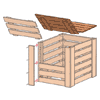 exploded view illustration of compost bin assembly with emphasis on the two halves of the lid