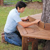 Mark Powers assembles the backrest pieces