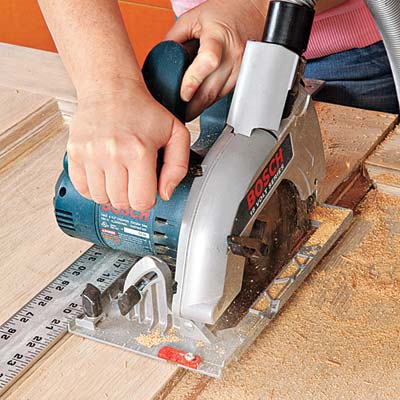trimming the excess off a repurposed door