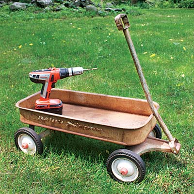 drill drainage holes to make a herb planter on wheels