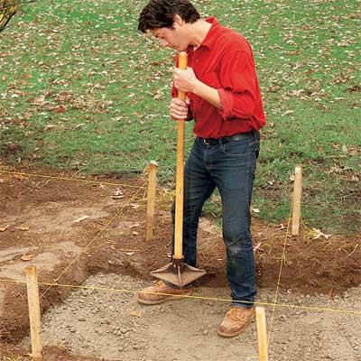 tamp and level the base to build a stone planter