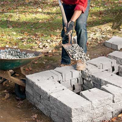 fill the planters to build a stone planter