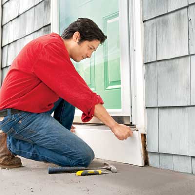 removing the threshold riser to clad concrete steps in stone