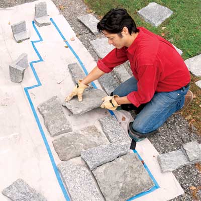 fit the stones to clad concrete steps in stone