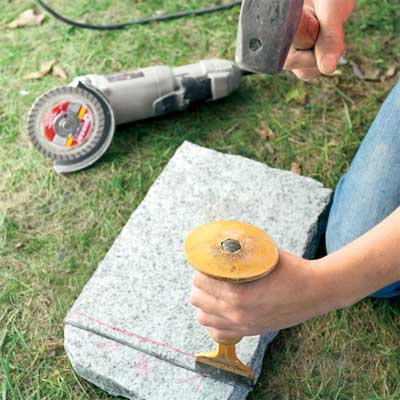 break the stones to clad concrete steps in stone