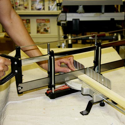 cutting hardwood strips with a miter saw