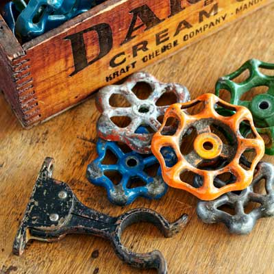 collection of salvaged parts that for the project How to Build a Spigot-Handle Tool Rack