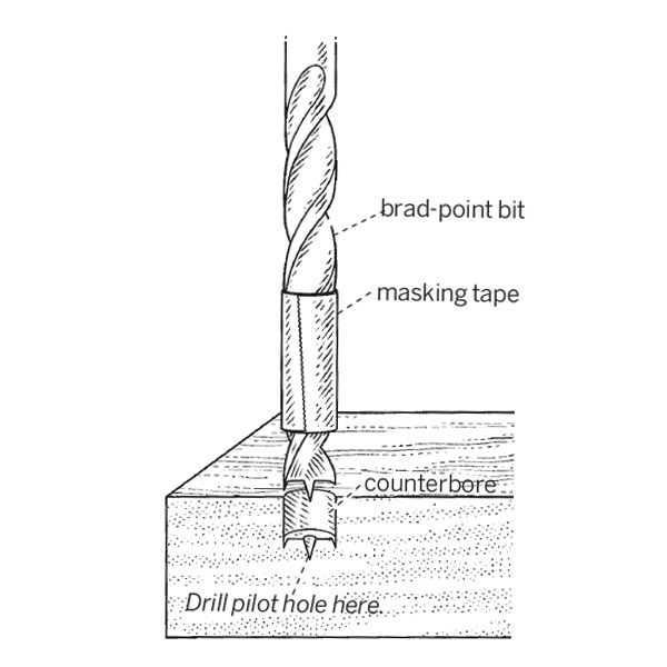 illustration of person drill a pilot hole for a screw in a stair tread