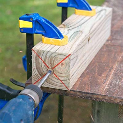 Bore an Anchor Hole for the Center Post To Build a Decorative Driveway Marker