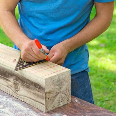 Mark the Notches to Lay out the Center Post To Build a Decorative Driveway Marker