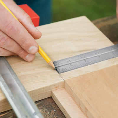 marking registration marks for a doweling jig for a picnic bench