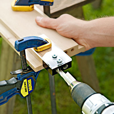 drilling dowel holes for a picnic bench